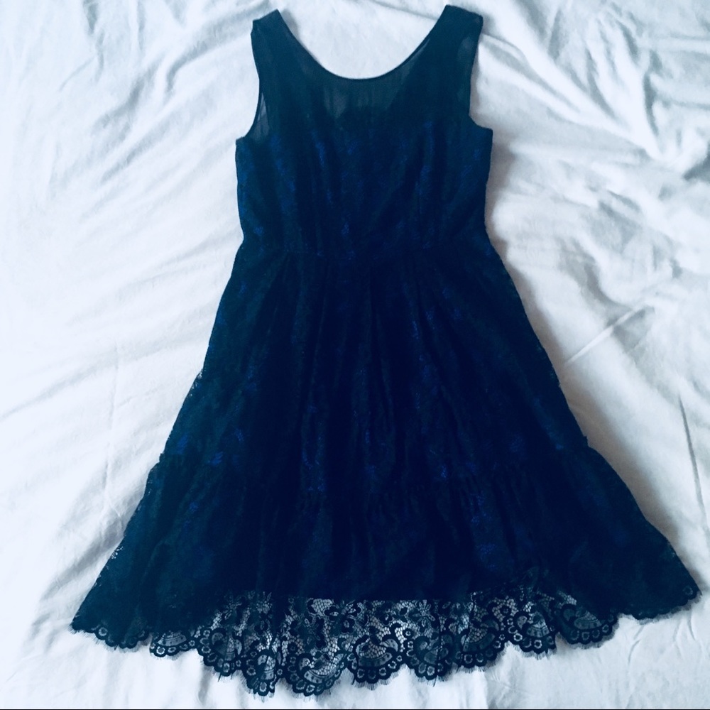 Anthropologie Sapphire and Black Lace Dress